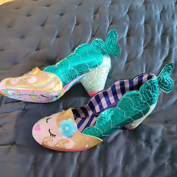 Irregular Choice Shoes - Irregular Choice Turquoise and Gold Mermaid Heels